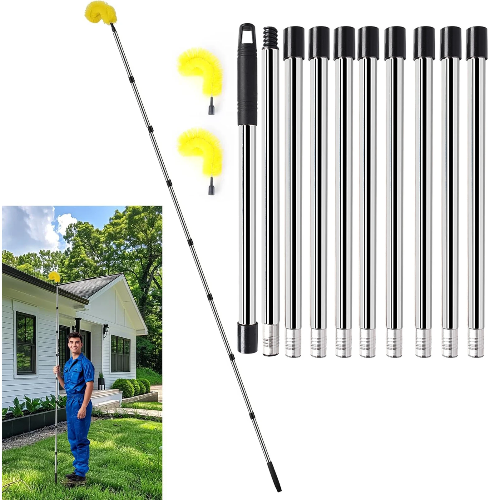 Convenient Gutter Cleaner Set With Durable Aluminum Tubes And Adjustable Length 10 Aluminum Tubes Gutter Cleaning Tools