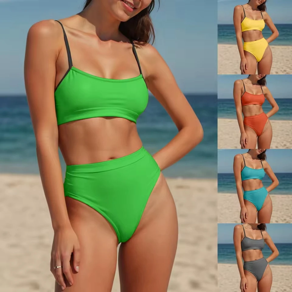 Womens High Waisted Swimsuits Bottom Padded Bathing Suits Bikini Sets Top Two Piece Swimwear Triangle Bathing Suit For Women