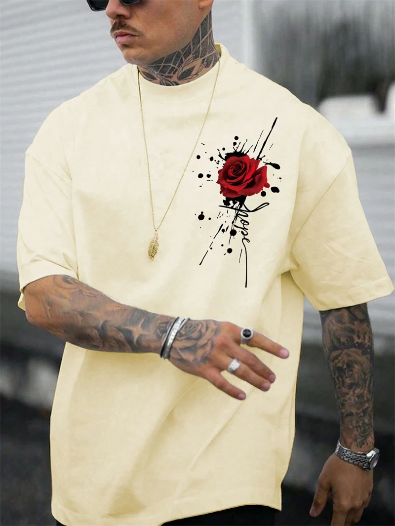 Trend Rose Graphic T Shirts For Men Fashion Summer Short Sleeve 3D Floral Printed O Neck T-shirts Cool Streetwear Hip Hop Tees