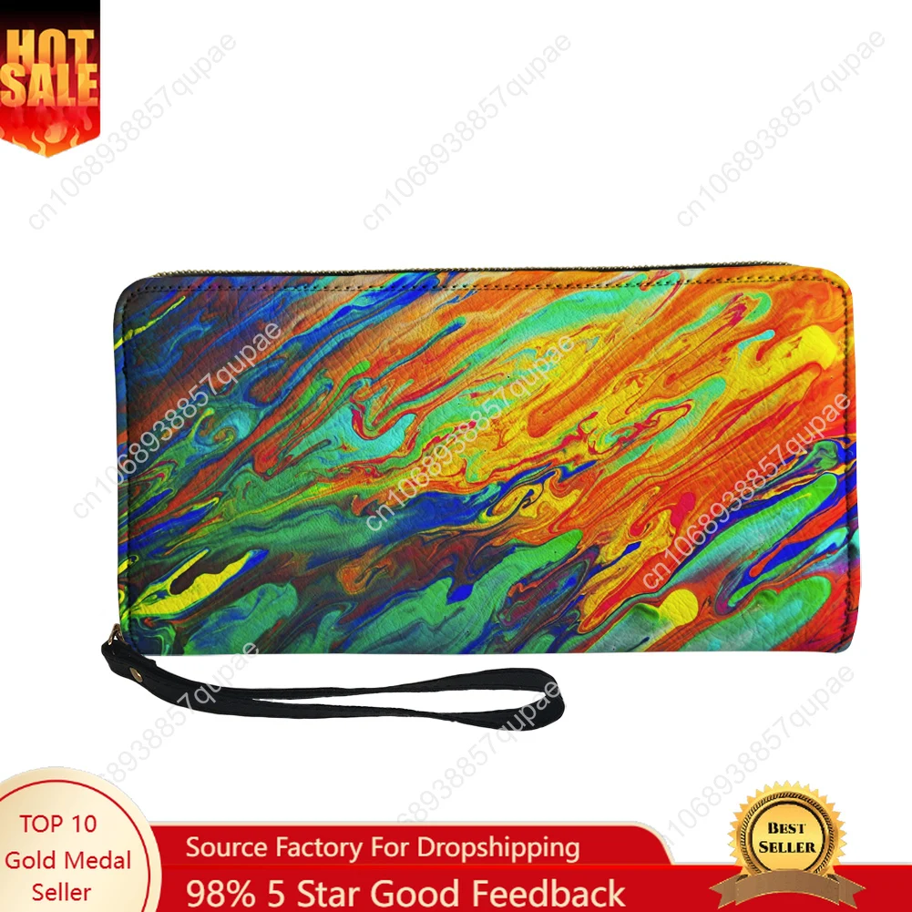 

Custom Abstract Multicolor Custom Wallet Purse Mens Womens Teenagers Zipper Long Wallets Double Print Portable Wallet Gift Bag