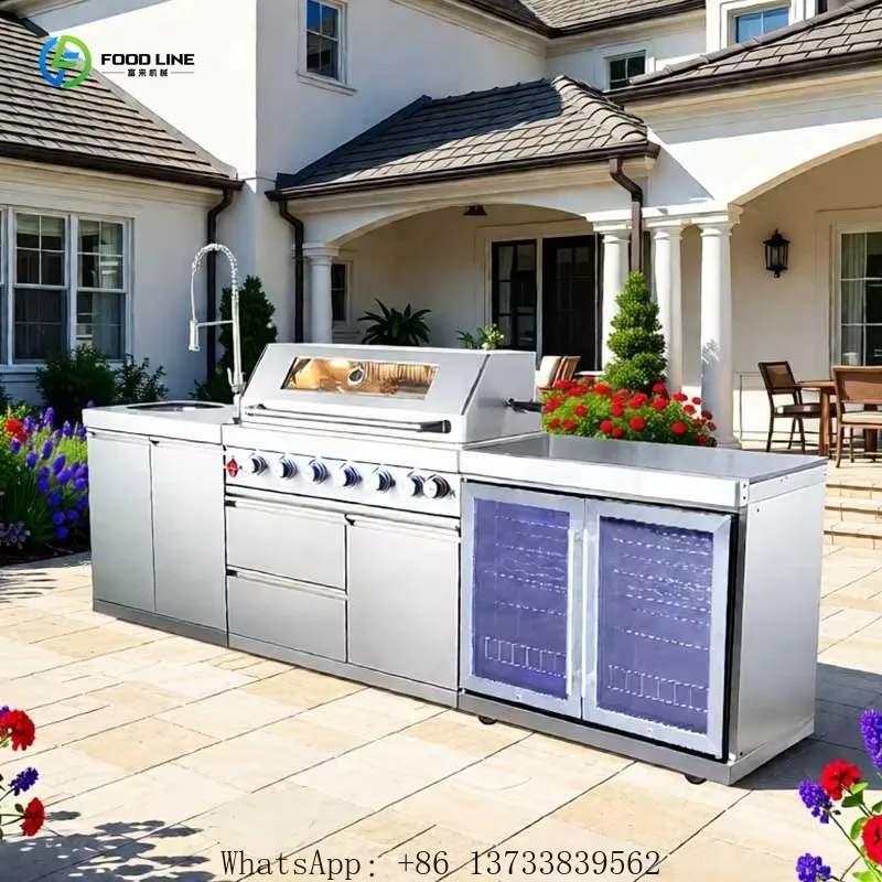 Customized Premium  Outdoor BBQ Kitchen Natural Gas BBQ Grill Stainless Steel Modular Garden Full Set Modern Design Furniture