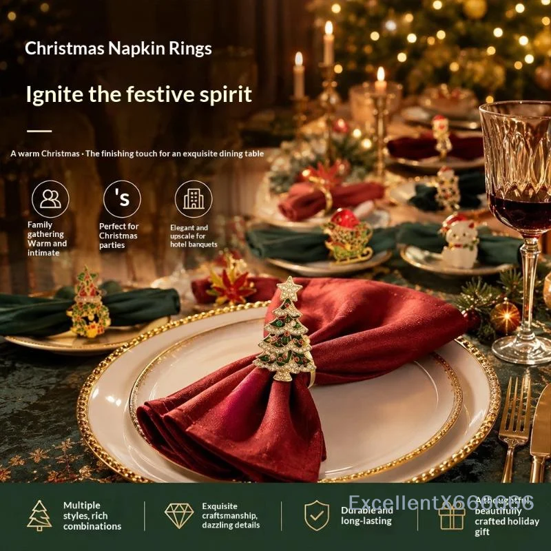 Christmas Wreath Napkin Ring Tree Design 1Pcs Simple Decorative Napkin Buckle for Hotel Holiday Dinner Table Decor