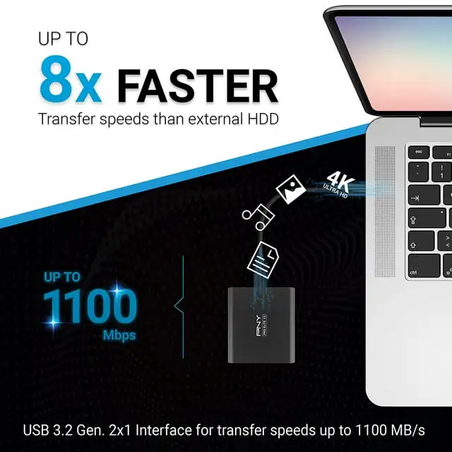 PNY Pro Elite V2 1TB USB 3.2 Gen 2x1 SSD Portabel Eksternal Tipe-C