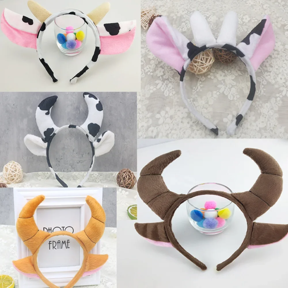 

Christmas Halloween Headband Cow Milk Cattle Devil Hairbands Costume Cosplay Props Horn Animal Plush Hair Accessories