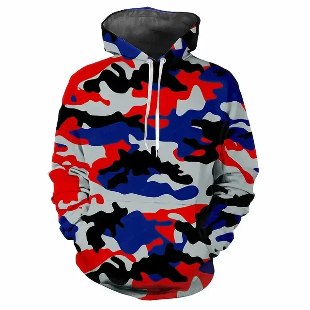 Erkek moda baskılı kamuflaj desen Hoodie dijital baskılı rahat uzun kollu Hoodie erkek moda üst