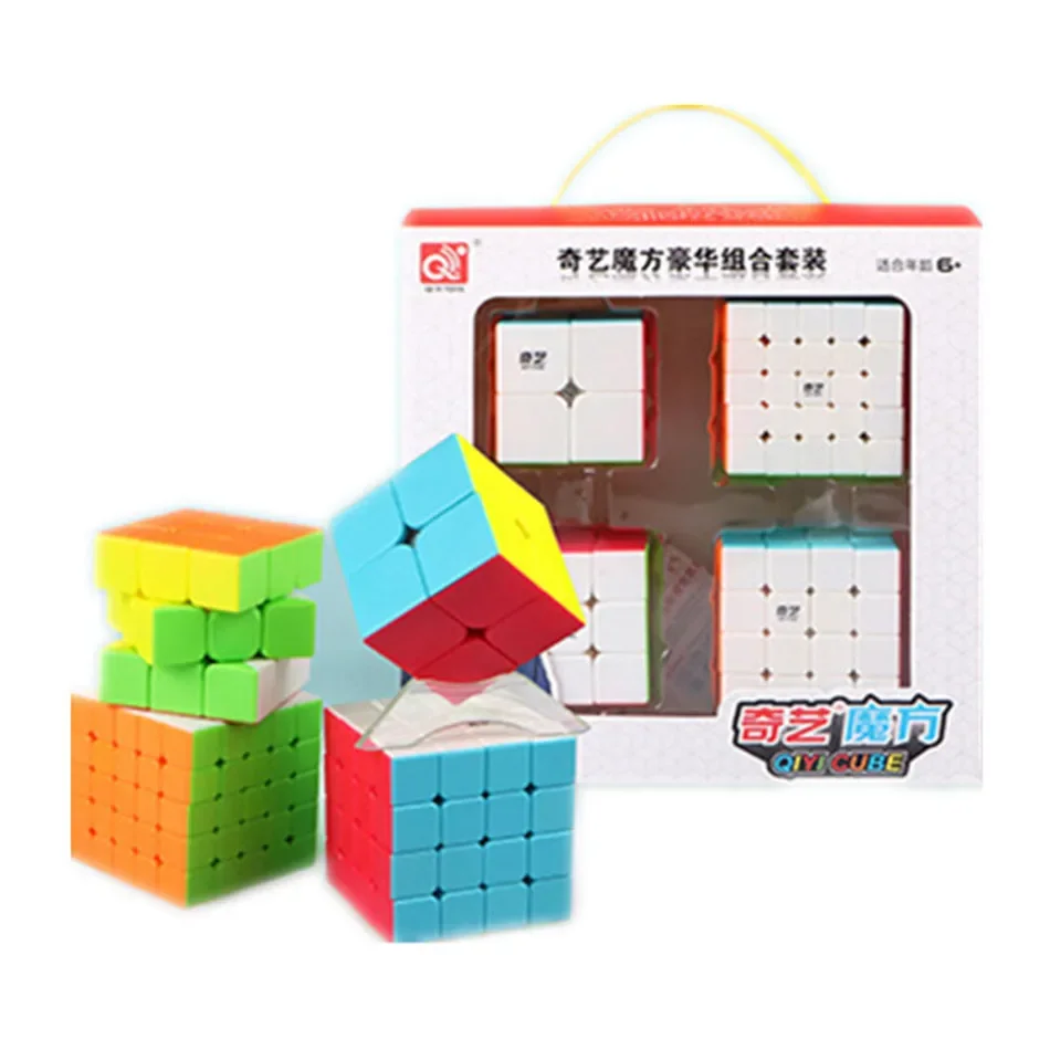 

Qiyi XMD Speed Cube Set of 4 Pcs Magic Cube Include 2x2 3x3 4x4 5x5 Stickeless Cube for Brain Training Children's Education Toys