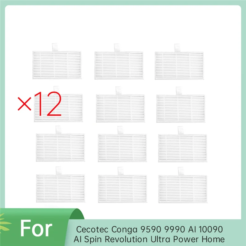 

AC39-12 Pcs Filter For Cecotec Conga 9590 9990 AI 10090 AI Spin Revolution Ultra Power Home Sweeper Accessories