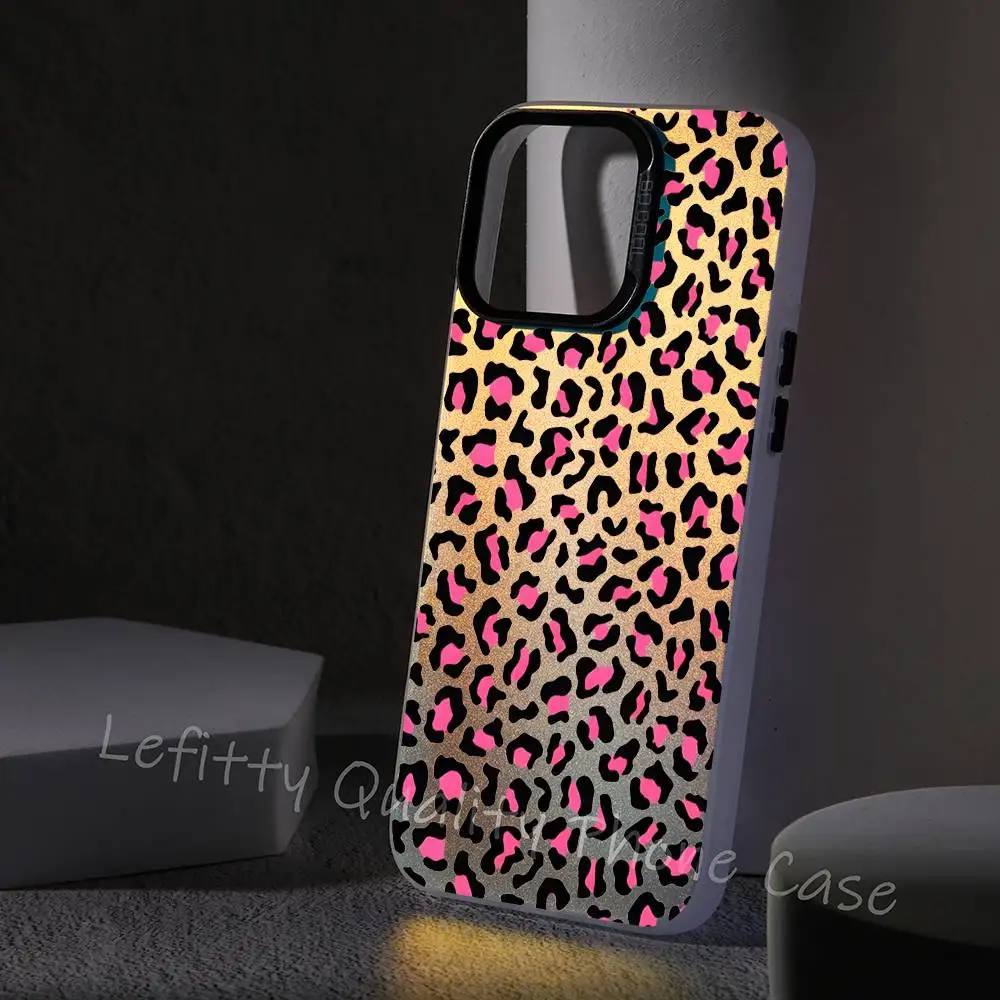 Fashion Classic Leopard Print Phone Case For IPhone 17 16 15 14 13 12 11 Plus Pro Max Multicolor Aurora Laser Shockproof Funda