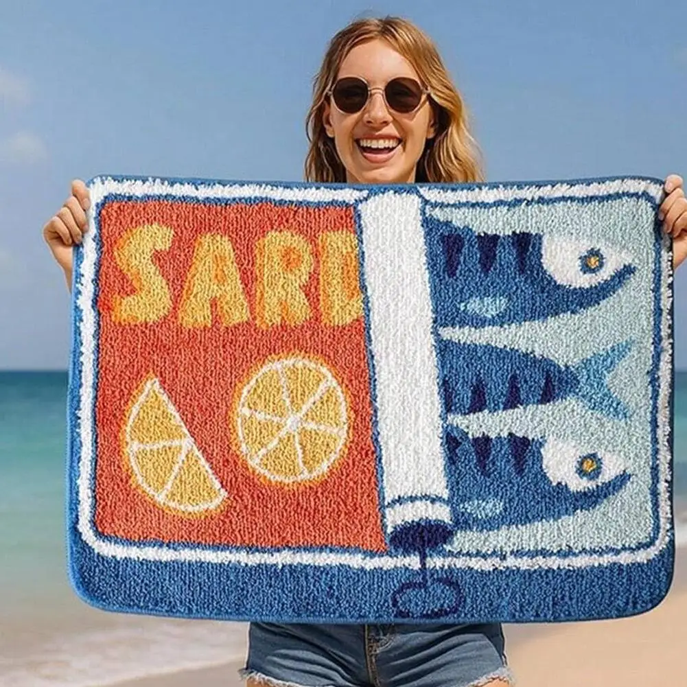 1pcs Faux Cashmere Doormat Cartoon Sardine Bath Mat Absorbent Floor Non Slip Bathroom Bedroom Rug Carpet For Kitchen Entrance