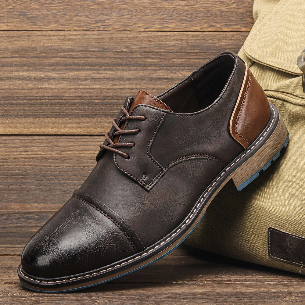 Men's Dress Shoes Blue Outsole Accent Shoes For Man Business Office Style Man Shoes Cap-Toe Derby Two-Tone Design