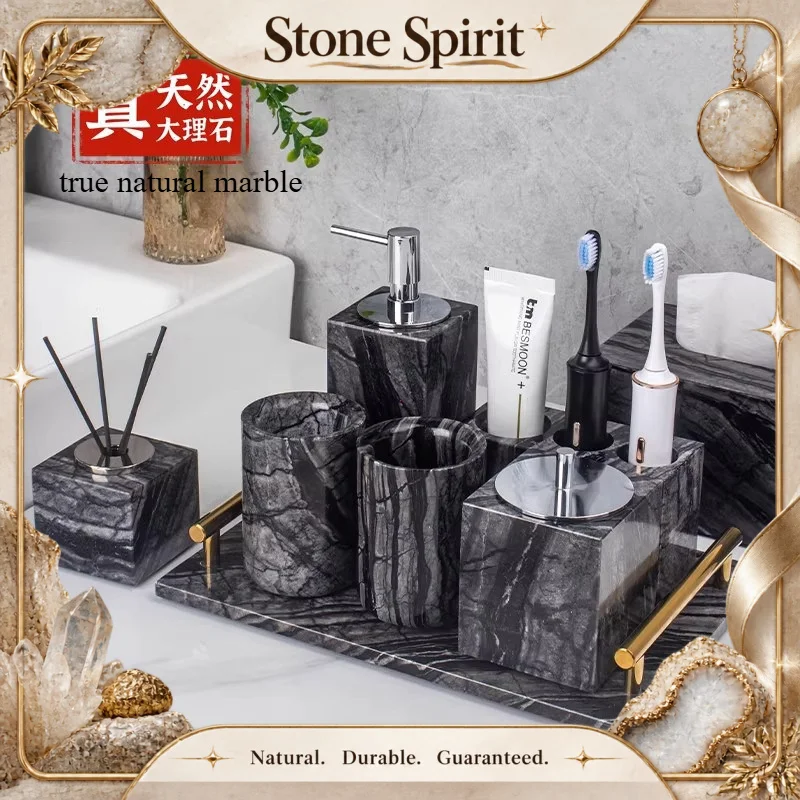 2026 New Natural Marble Bathroom Tumbler Set Luxury Toothbrush Holder Cup High-End Mouthwash Cup Bathroom Organizer Accessories