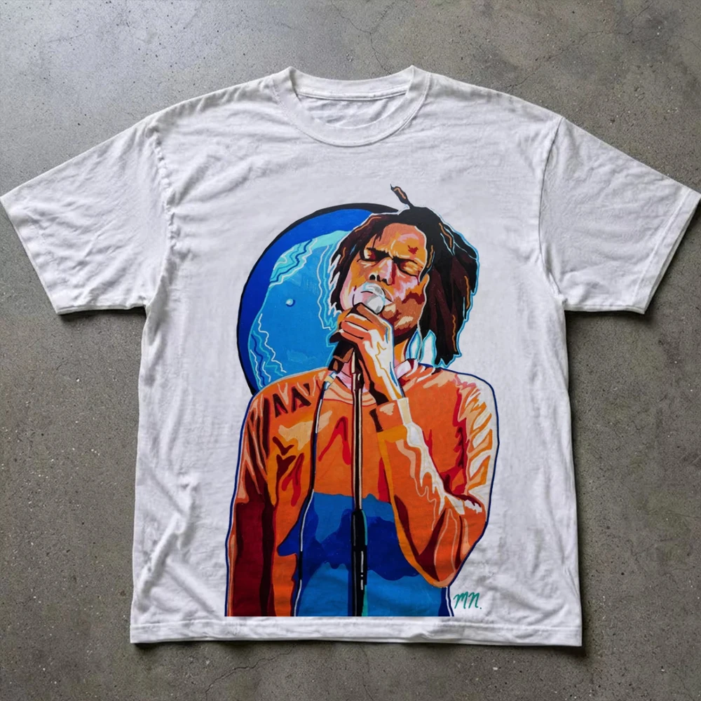 2000s Vintage Daniel Caesar Print Men Women's T-shirt Short Sleeve O-Neck Streetwear Harajuku Y2K Tee Crop Top Casual Clothes