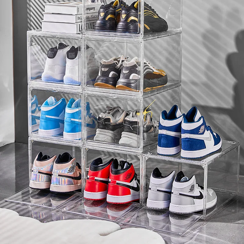 Fully Transparent AJ Shoe Box Stackable Display Box  Side-opening Shoe Box Sneaker Figure Storage Box Dust-proof Shoe Cabinet