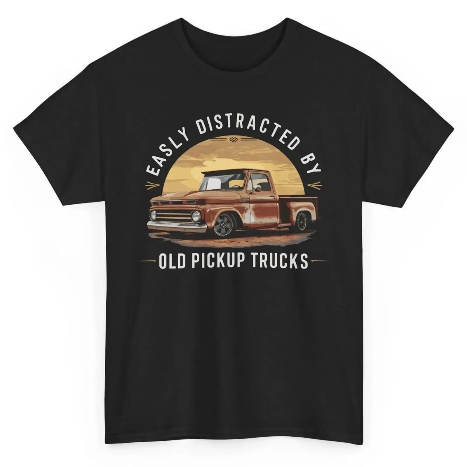 Easily Distracted By Old Pickup Trucks Funny T shirt Vintage Trucker vintage Washed fashion Top For Everyday Wear Casual