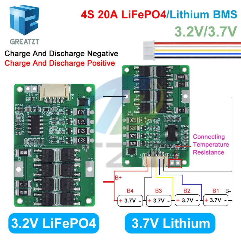 4S 20A 12.8V 14.4V 32650 32700 Lifepo4 Battery Balanced BMS for Electric Boat Uninterrupted Power Supply 12V Car Battery