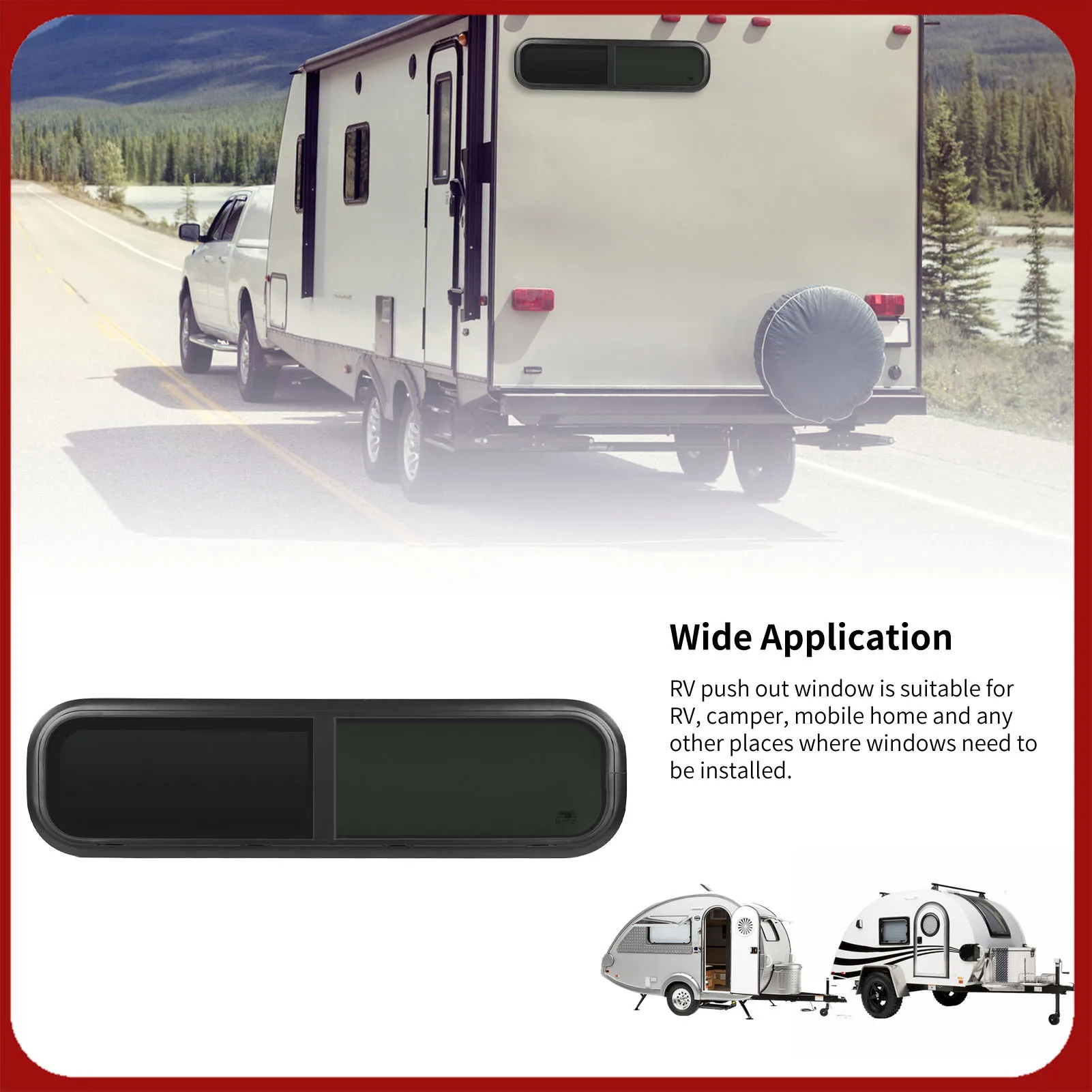 

RV Window Replacement Horizontal Sliding RV Window 35.4 X 11.8in Uv Resistant with Removable Insect Nets for Caravan Black