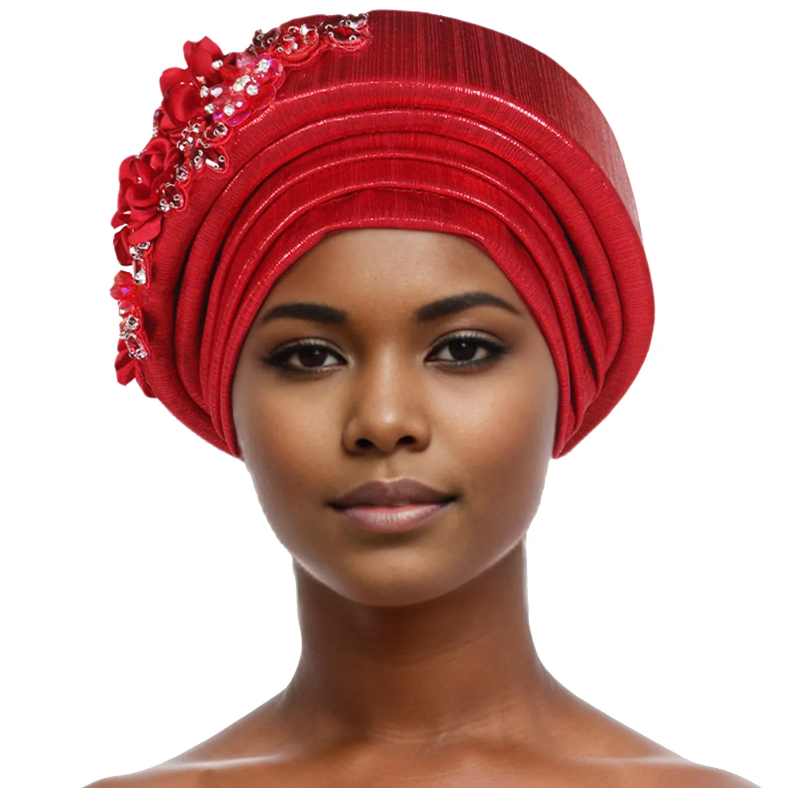 

African Diamonds Flower Turban Cap Ready to wear Women's Autogele Headtie Lady Head Wraps Nigeria Wedding Headgear Turbante