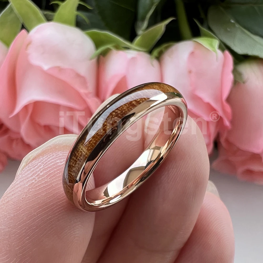 ITungsten 4mm Men Women Koa Wood Ring Nice Tungsten Wedding Band Domed Polished Trendy Jewelry Comfort Fit