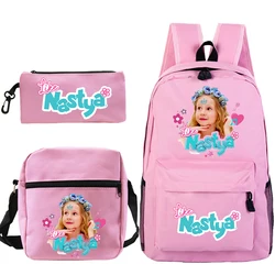 3pcs Set Like Nastya Printed Backpacks for Primary School Girls School Bags Cute Girl Pattern Bookbag Kids Pink Casual Bagpack