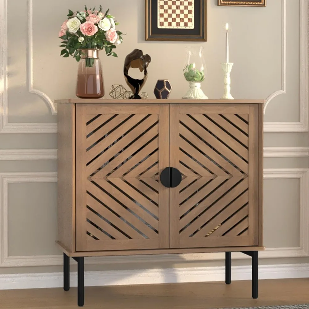 ARTPOWER Accent Cabinet with 2 Hollow Doors, 31 Modern Buffet Cabinet with Adjustable Shelves & Metal Handle, Decorative Credenz