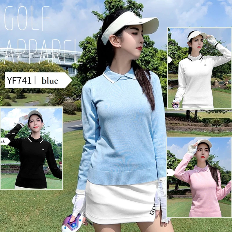 PGM Women's Golf Sportswear High-end Simple Knitted Sweaters Long Sleeve Warm Golf Shirts Soft Elastic Sports Golf Tops