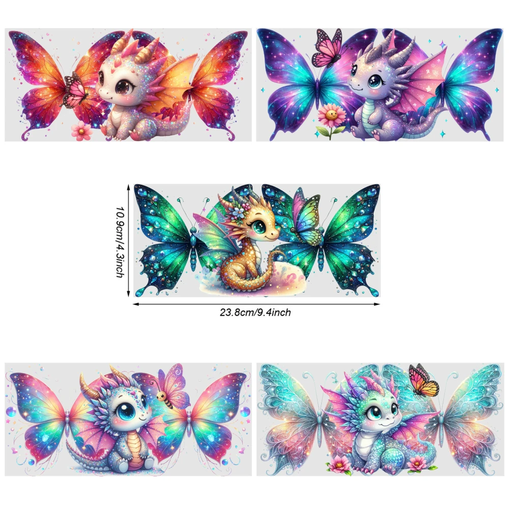 5 Sheets Cute Dragon Butterfly UV DTF Stickers Suitable for 16 oz Glass Waterproof Rub on Transfers for 16 oz Tumbler