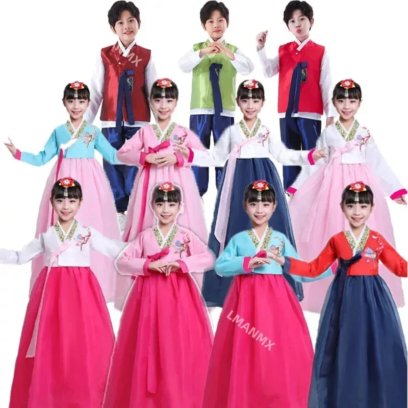 Hanbok para niños, traje de baile coreano para niñas y niños, disfraz de actuación de minoría étnica, disfraz nacional Hanbok para hombres y mujeres, vestido para chico