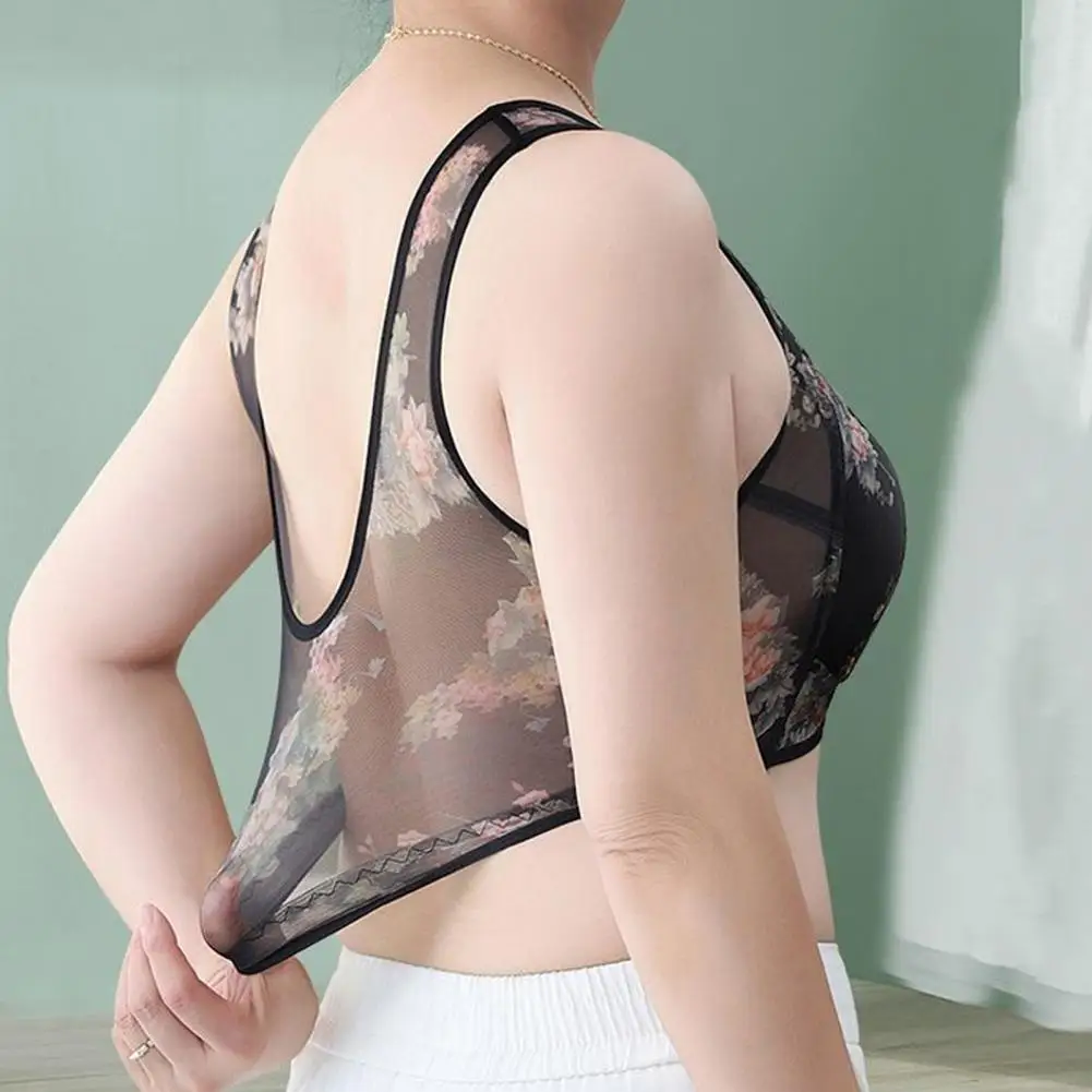 Mid-aged Women Bra Elastic Shoulder Strap See-through Lace Brasier Wireless Plus Size Push-up Sport Yoga Daily Lady Bra 레이스 브라