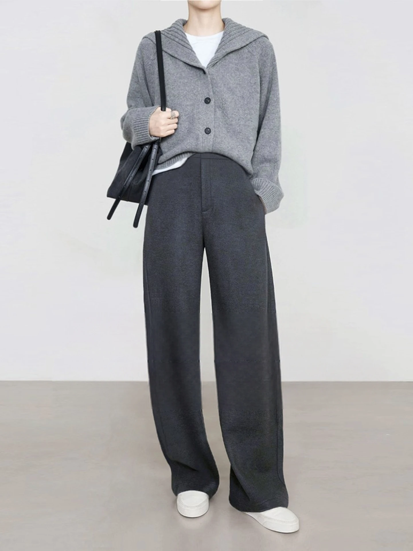 

Женские шерстяные брюки с высокой талией и широкими штанинами, осенне-зимняя новинка, стройнящие, мягкие, повседневные, прямые, в стиле «рисовая лапша»