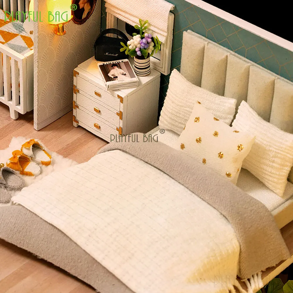 Wooden Mini Doll House DIY Handmade Duplex Apartment Production 3D Puzzle Assembly Building Blocks Model Kids Toys Gifts UG385