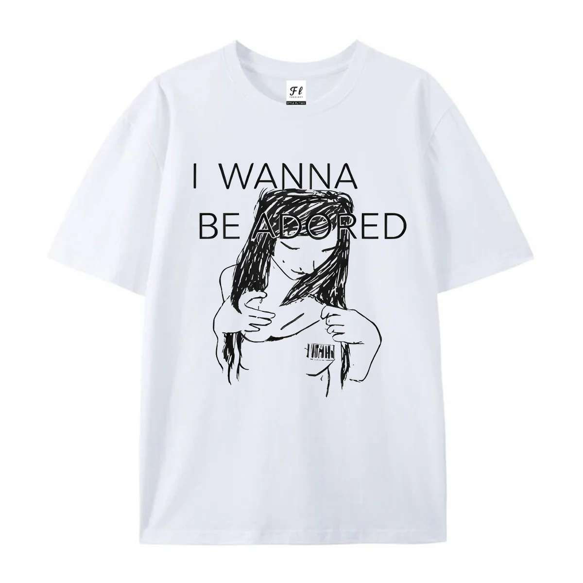 Minimalist Adored Quote T-Shirt I Wanna Be Adored Graphic Tee Hand Drawn Line Art Shirt Black Sketch Figure Top Casual Unisex