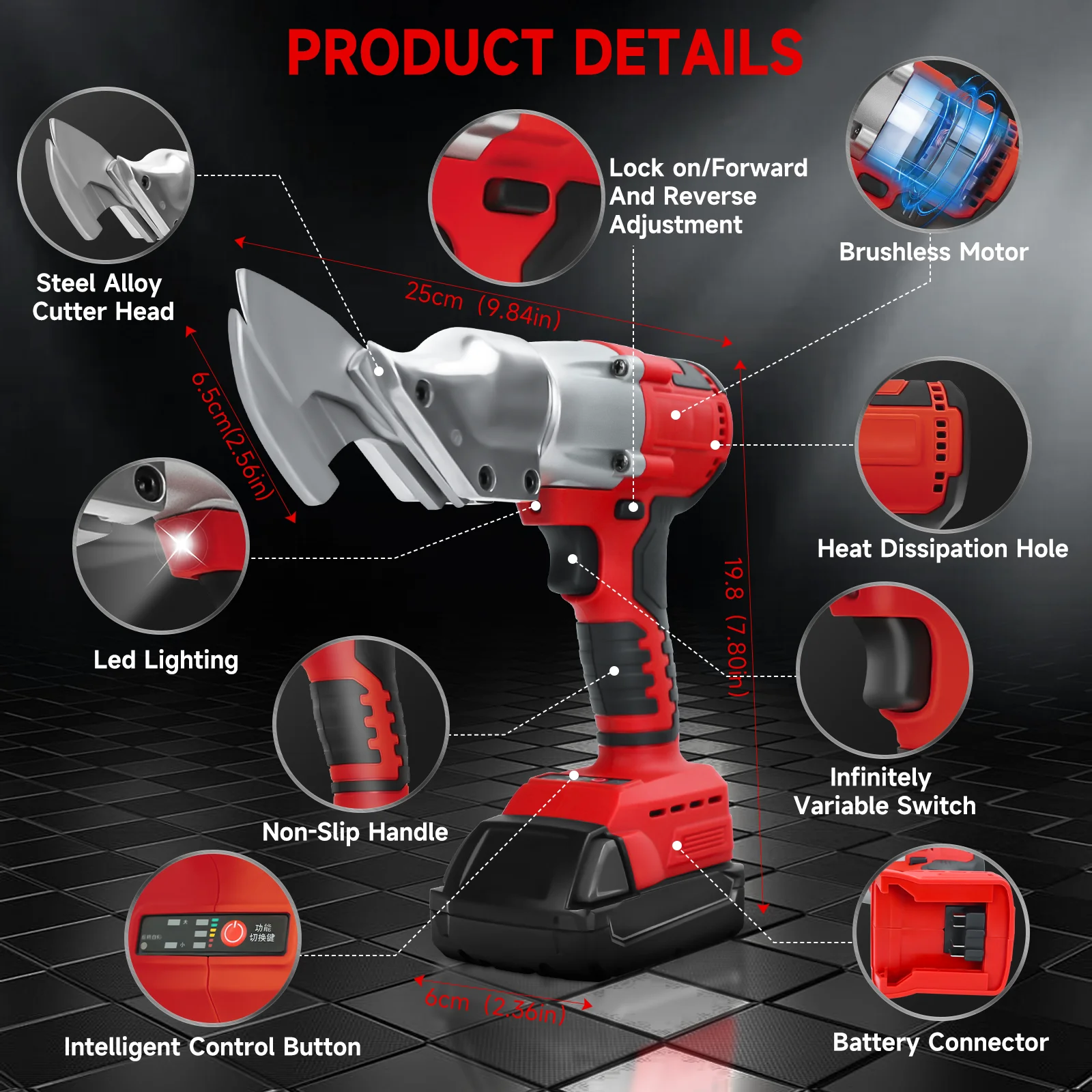 400W Cordless Sheet Metal Cutter Brushless Electric Iron Scissors Metal Shears Fit for Milwaukee 18V Battery (No Battery)