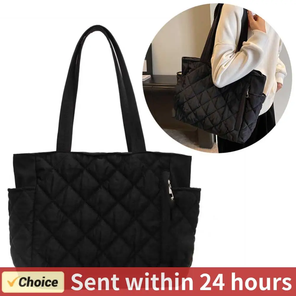 Women Padded Hobo Handbag Zipper Lightweight Handbag Large Capacity Down Satchel Bag Diamond Quilted Tote Bag Slouchy Travel Bag