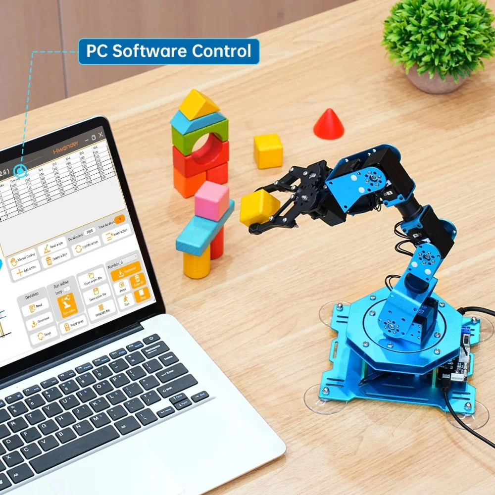 XArm 1S Hiwonder รถบัสอัจฉริยะ Servo 6 DOF แขนหุ่นยนต์การสอนแขนหุ่นยนต์ PS2 APP ควบคุมสมาร์ทของเล่น