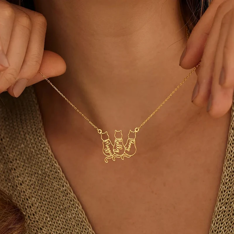 

Customized Engraved Dainty Cat Names Pendant Necklace Stainless Steel Personalized Custom Minimalist Cat Lovers Memorial Gifts
