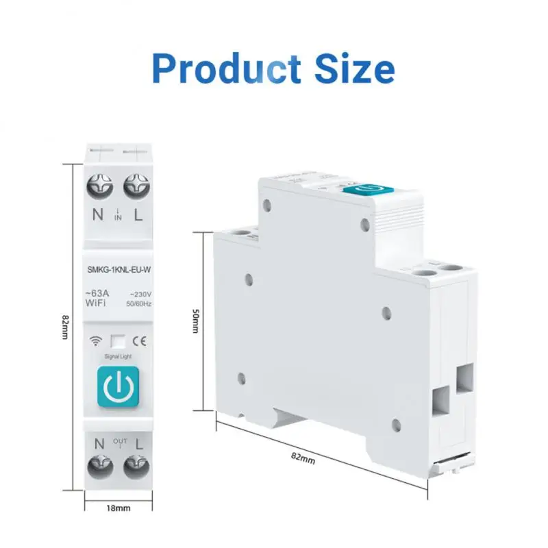스마트 홈용 레일 DIN 무선 리모컨 스위치, 알렉사 투야 와이파이 스마트 회로 차단기, 미터링 기능 포함, 1P 63A
