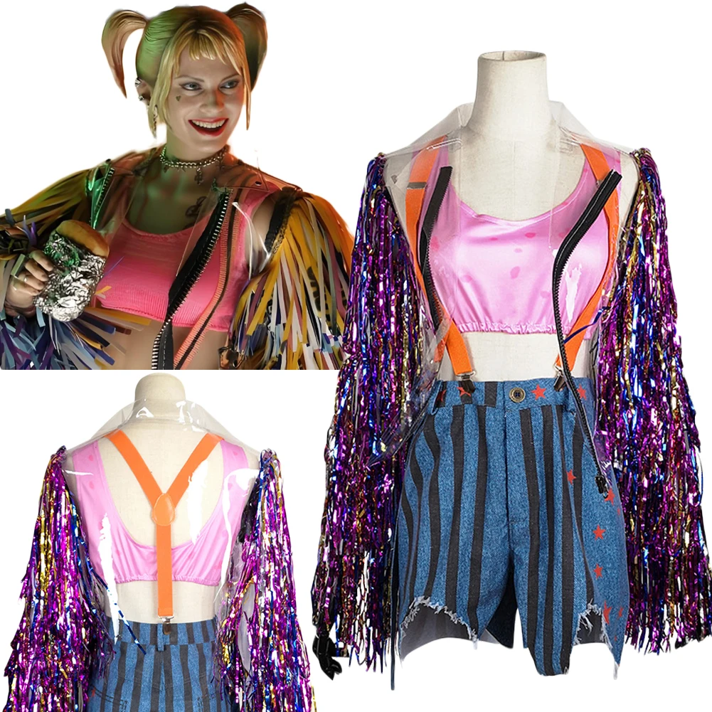 

Movie Birds Super Villain Quinzel Cosplay Costume Pink Vest Top Clothes Outfits Adult Women Uniform Halloween Carnival Party
