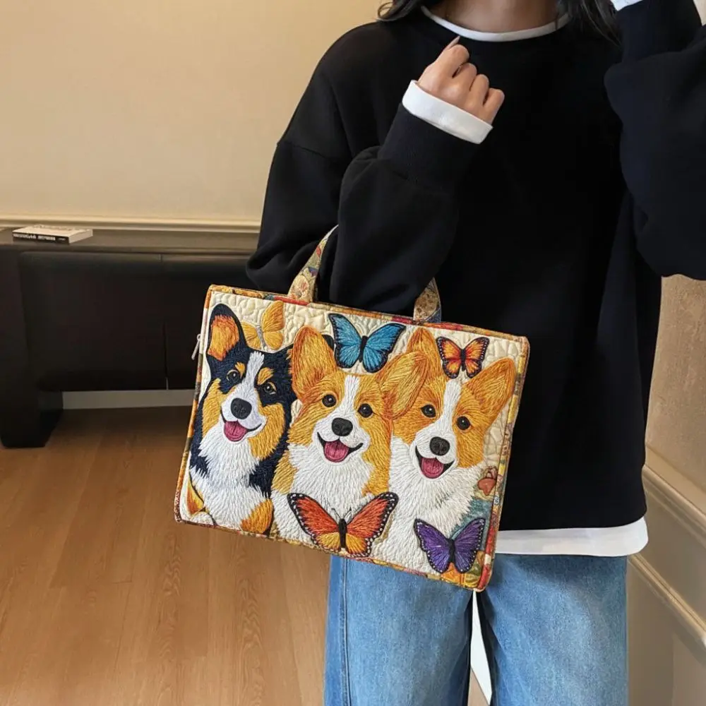 Vintage Damen Gesteppte Tragetasche 3D-Bedruckte Muster Baumwolle Reisetasche Leichte Große Kapazität Canvas Schultertasche – Detail 7