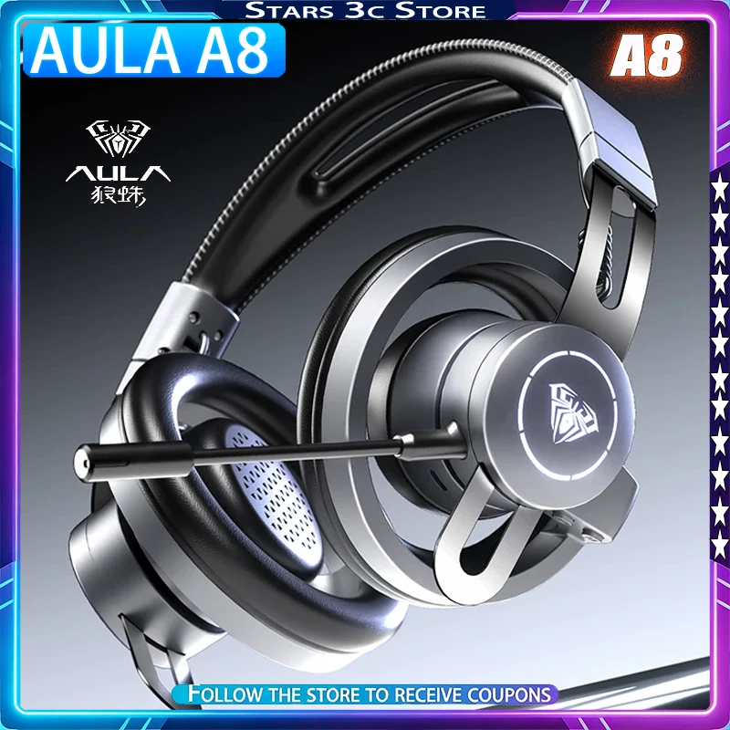AULA A8 Over-ear Headphones Lightweight Hollowed-out Foldable Storage Design Noise Cancelling Mic Low Latency Gaming Headphones