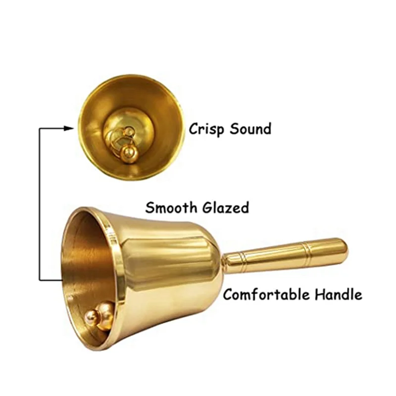 High-end Super Loud Hand Barking Bell, Solid Brass Dinner Bell Service Bell Pet Training Bell Jingle Bell, Gold