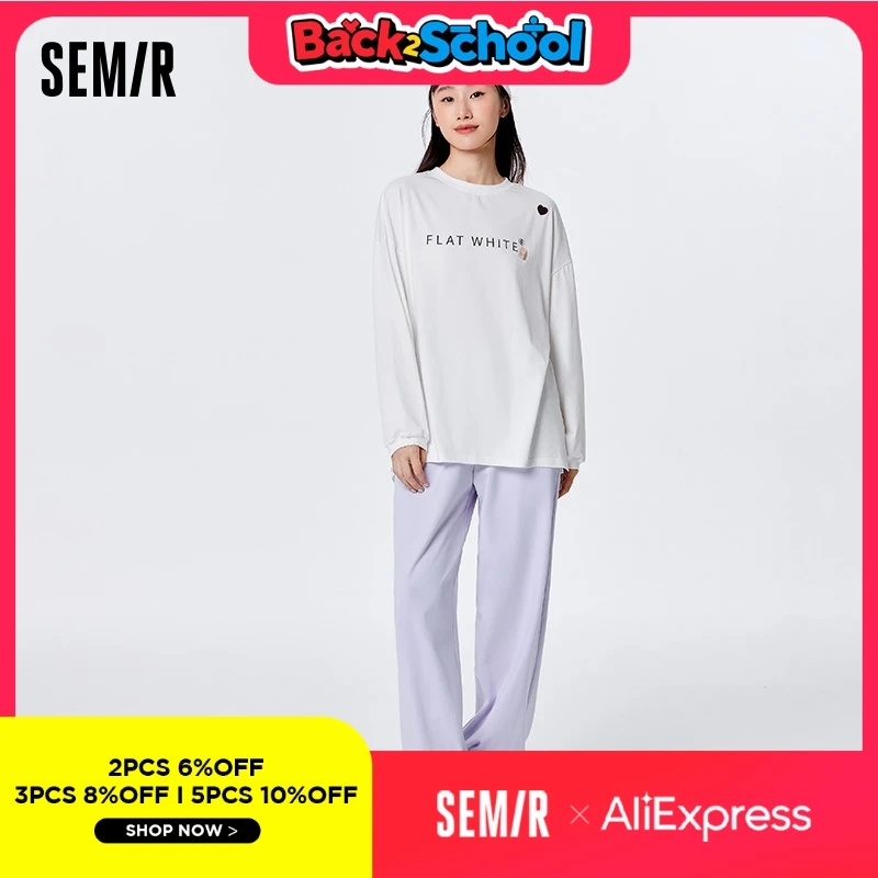 

Semir Home Clothing Set Women Loose Skin-Friendly Comfortable Contrast Color Round Neck Men Top Pants Couple Home Clothing