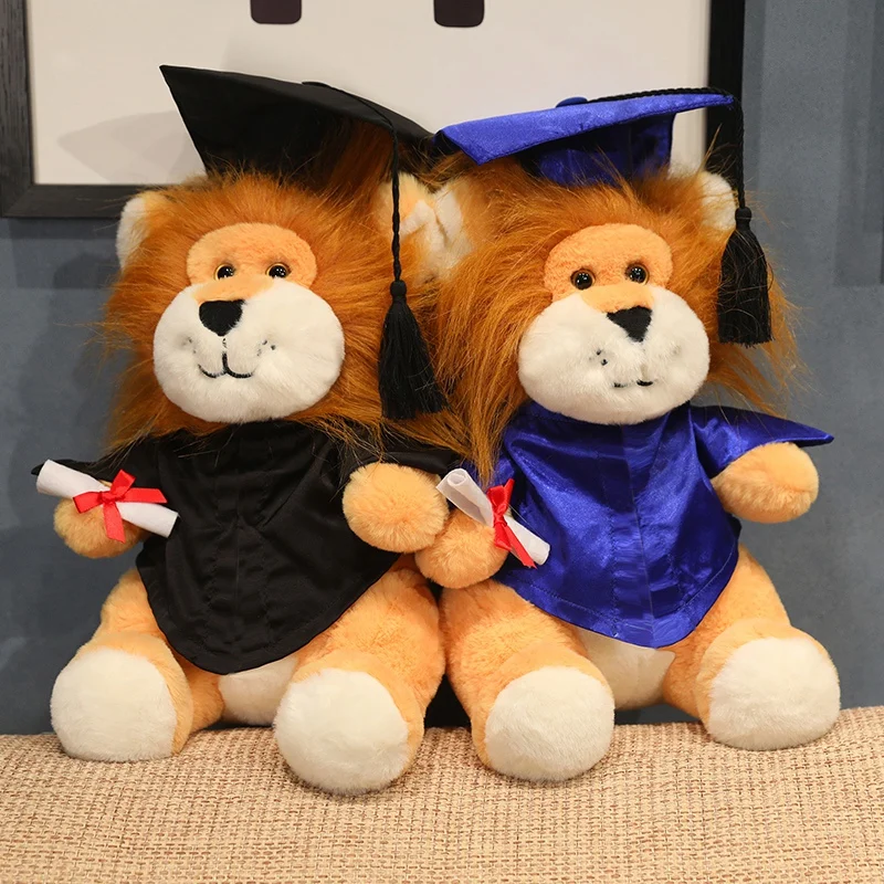 35cm Fun Simulation Graduation Lion Plush Doll Bachelor Costume Doctor Hat Lion Animal Plush Toy For Students Graduation Gift