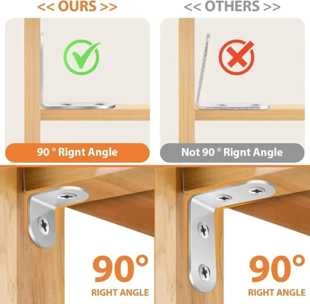 Picture 5: Stainless Steel L Shape Angle Bracket with Screws 90Degree Right Angle for Furniture Cabinet Wardrobe Shelf Corner Brace Connect