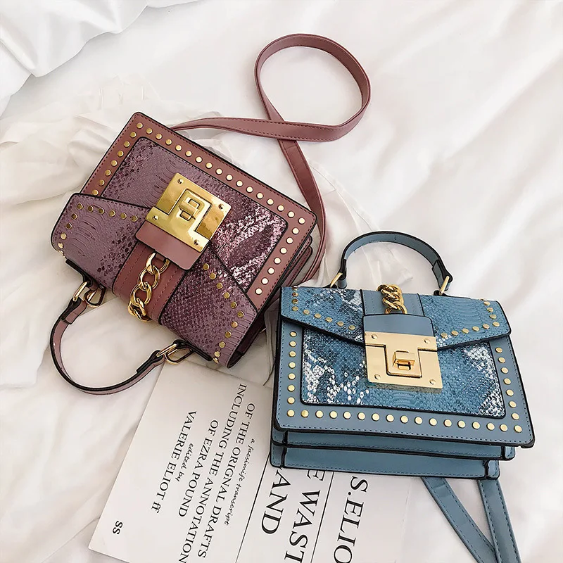 New women\'s snakeskin shoulder bag fashion women\'s messenger bag Snake Pattern Personality Fashion Small Square Bag PU Female