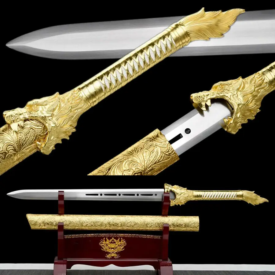 Kim Wolf Sword HandMade Straight Chinese KungFu Sword High Manganese Steel Saber Jian