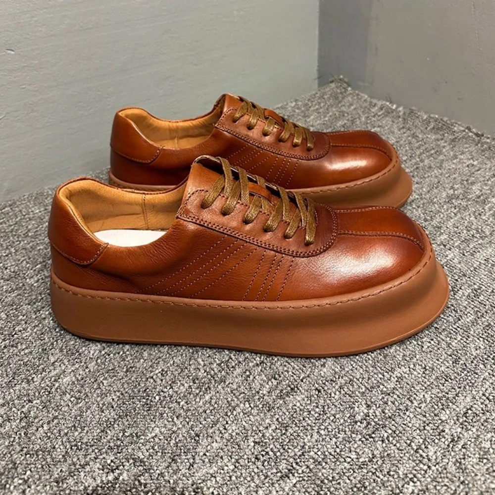Leather retro casual shoes for men - breathable thick-soled platform shoes, fashionable and versatile sports shoes