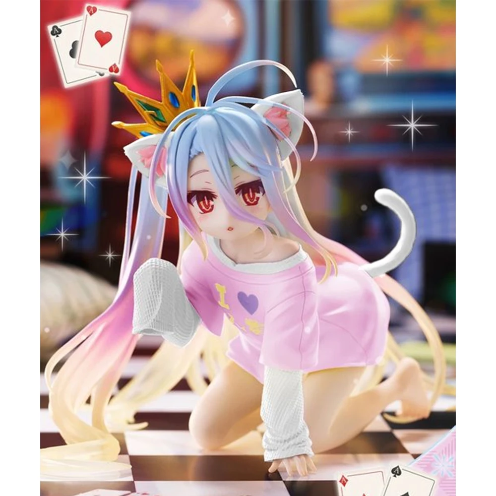 Anime shiro figura orelhas de gato shiro figuras de ação modelos pvc shiro camiseta estatueta shiro olhar figuras brinquedos presentes 10cm