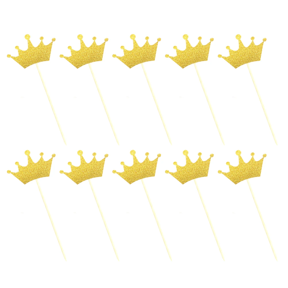 

30pcs Golden Crown Card Insert Decor Glitter Paper Cake Topper Hat Picks Birthday Party Supplies Fruit Skewers