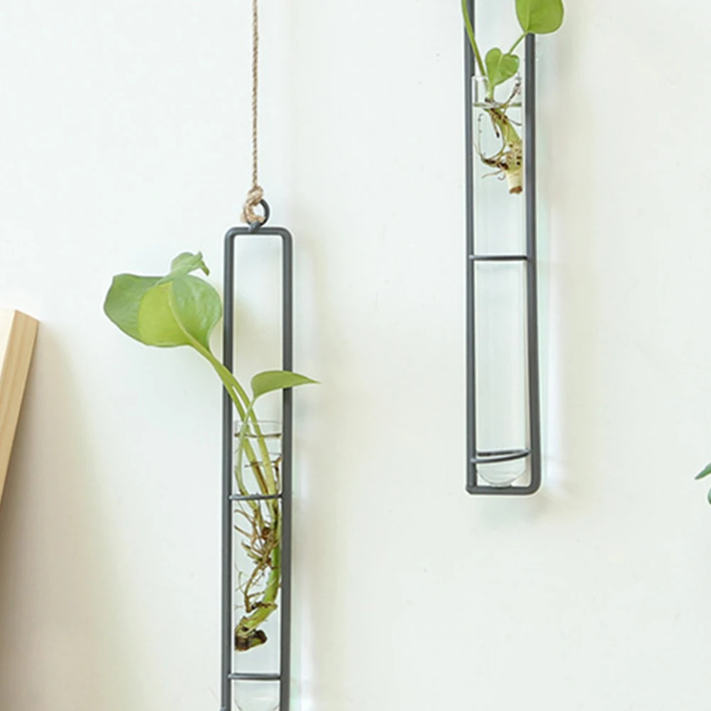 

2Pcs Iron Art Flower Vase Hanging Glass Planter for Home Office Garden Decor Dried Fresh Faux Plants Indoor Outdoor Use