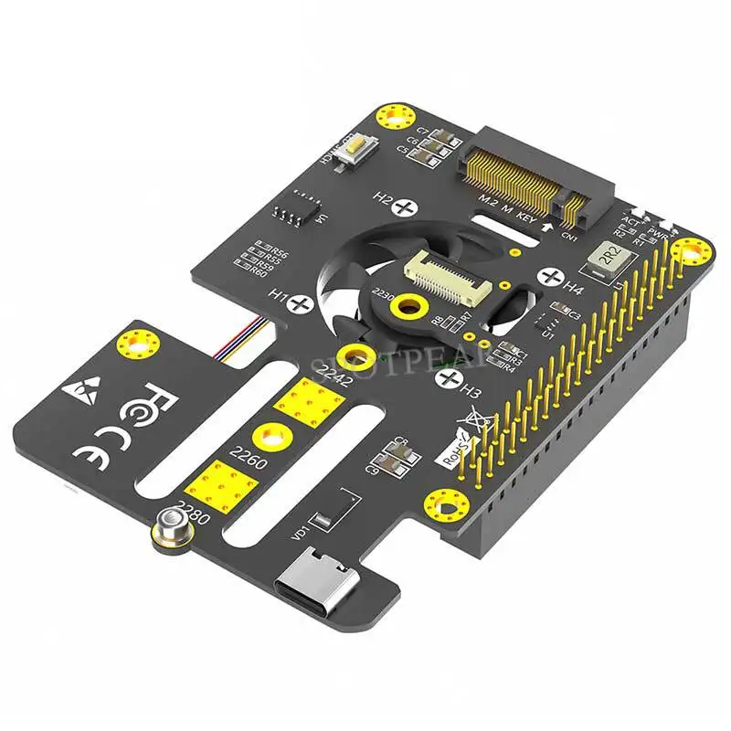 Raspberry Pi5 PCIETurnM.2 NVMe SSD 2280Solid State Drive 3Combination1Expansion board with fan